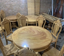 bàn ăn tròn gỗ gõ nam phi 8 ghế