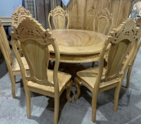 bàn ăn tròn gỗ gõ nam phi 8 ghế