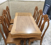 BÀN ĂN BÁNH TÂY  8 GHẾ GỖ CĂM XE MẶT GÕ ĐỎ
