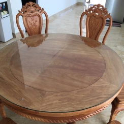 bàn ăn tròn gỗ gõ nam phi 8 ghế