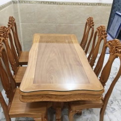 BÀN ĂN BÁNH TÂY  8 GHẾ GỖ CĂM XE MẶT GÕ ĐỎ