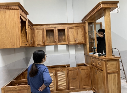 CÔNG TRÌNH KỆ BẾP GỖ GÕ NHÀ ANH HẢI Ở TRẢNG BOM